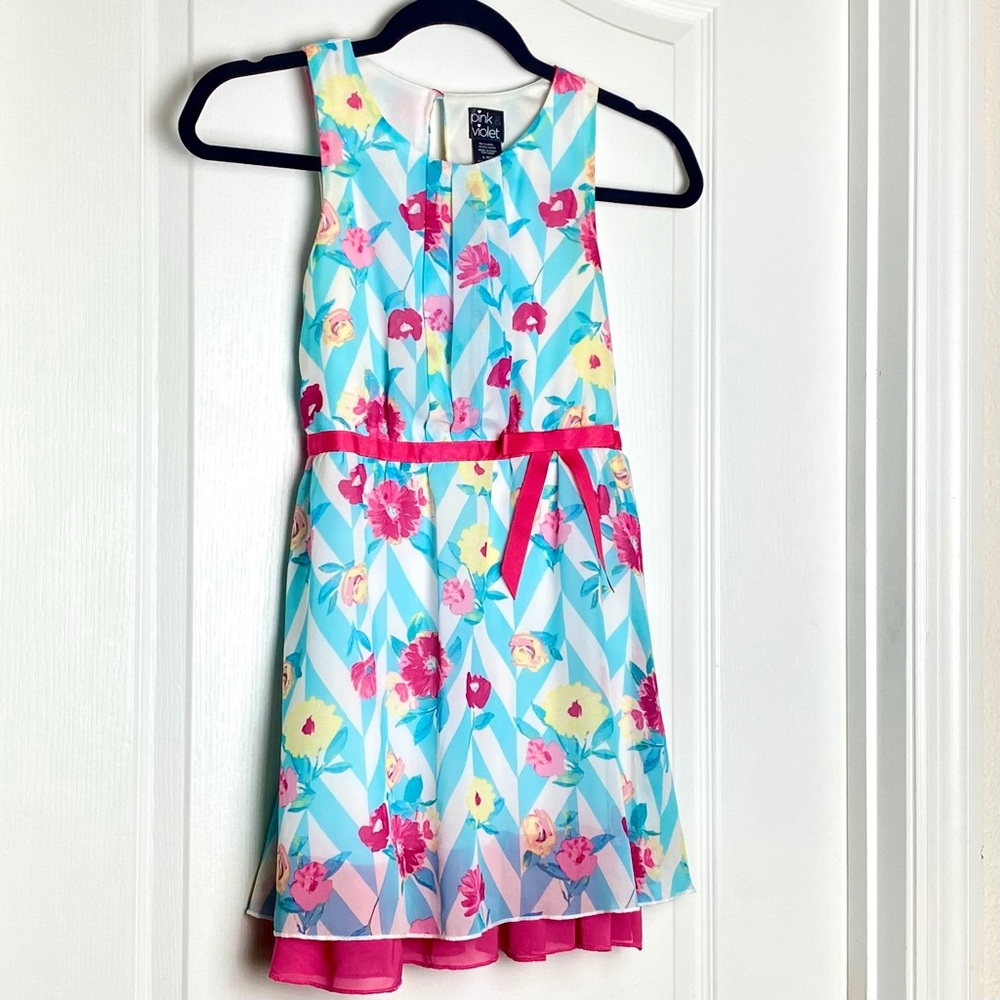 Pink & Violet L 10-12 Pink Blue Foral Dress